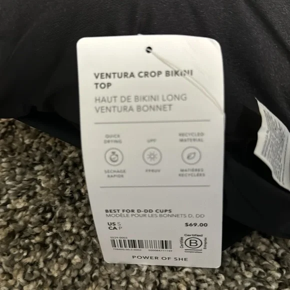 NWT! Athleta Black Ventura Crop Bikini Top D-DD - Multiple Sizes 💙